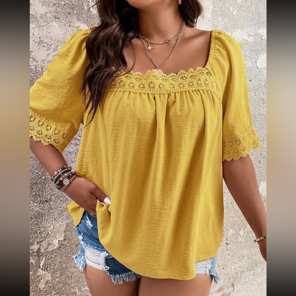 Plus size lace trim square neck blouse - Picture 7 of 16